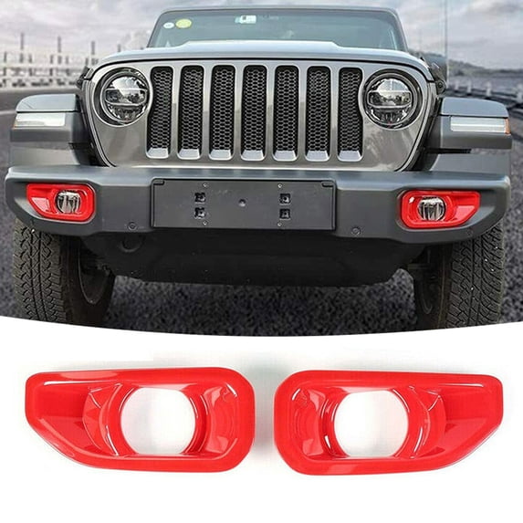 Car Front Fog Lamp Light Cover Trim Frame Decor Red For Jeep Wrangler JL JT 18+