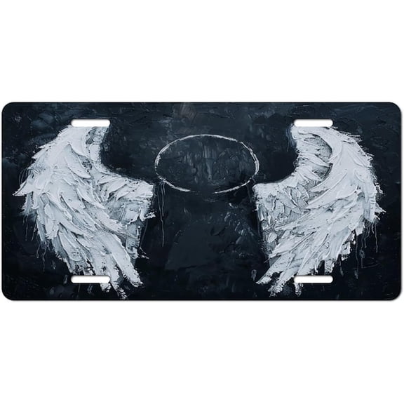 Car Front License Plate White Angel Wings Print Metal Car Plate License Plate Vanity Tag Aluminum Noverlty License Plate for Car 612 Inch