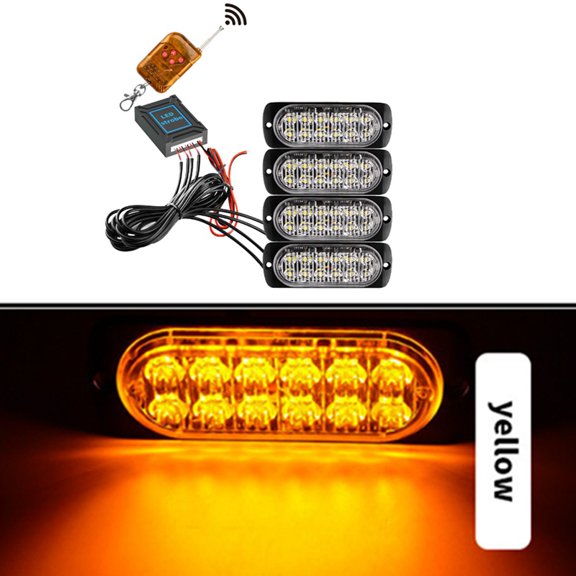 Car Front Lighting 12V 24V Emergency Strobe Warning Lights 12LED Flash Lights Yellow Signal Lamp