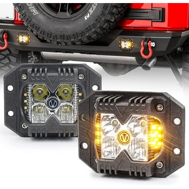 Car Front Rear Flush Mount LED Pods 2Pcs Driving Lamps Super Bright White Amber Fog Light Off Road Lights for Truck Bumper Boat
