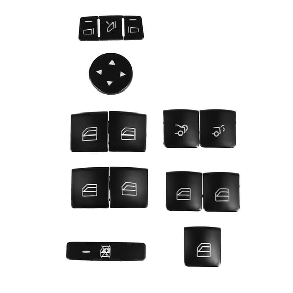 Car Front Rear Left Right Door Armrest Window Switch Button Cover Sticker Set Black for Mercedes-Benz E550 2010-2015