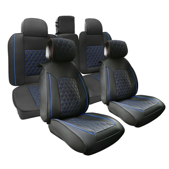 Car Front Rear Seat Covers Seat Protectors Pad for Toyota Tacoma 2005-2024 Faux Leather Black Blue 5 Pcs