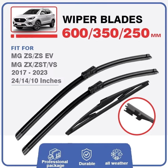 Car Front / Rear Wiper Blades For MG ZS 2017-2024 24"+14"+10" ZS EV MGZS MGZSEV Windshield Frameless Soft Rubber Windscreen 2021