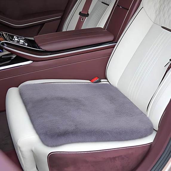 Car Front Seat Cushion, Soft Warm Faux Rabbit Fur Winter Auto Seat Cover, Fluffy Plush Vehicle Seat Protector Pad with Non-Slip Backing, Car Accessories for Home and Office Chair