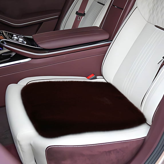 Car Front Seat Cushion, Soft Warm Faux Rabbit Fur Winter Auto Seat Cover, Fluffy Plush Vehicle Seat Protector Pad with Non-Slip Backing, Car Accessories for Home and Office Chair