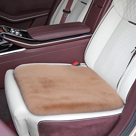 Car Front Seat Cushion, Soft Warm Faux Rabbit Fur Winter Auto Seat Cover, Fluffy Plush Vehicle Seat Protector Pad with Non-Slip Backing, Car Accessories for Home and Office Chair