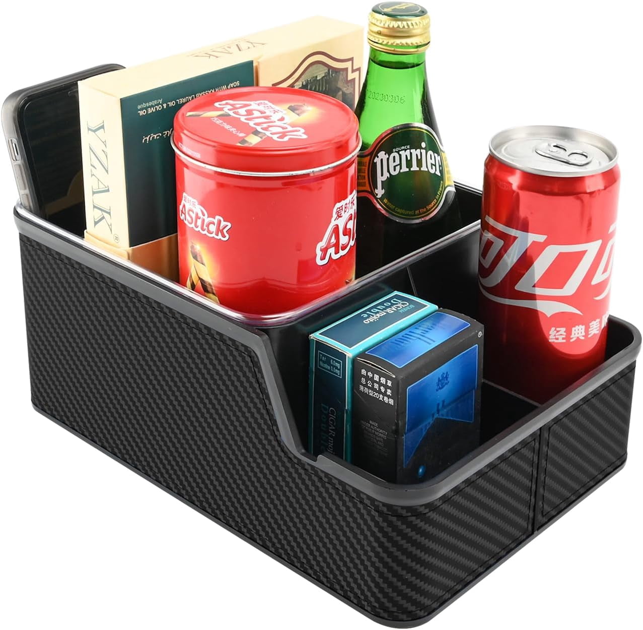 Car Front Seat Organizer with Compartment,Center Console Organizer,Car Armrest Storage Box,Back Cup Holder Tray,Between Small Caddy Phone for Truck,SUV,Van (Black)