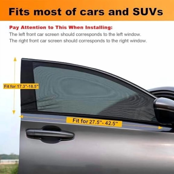 Car Front Side Window Shade,2 Pack Super Stretchy Mesh Car Window Screen Sun Shade Mosquito Net Curtains Cover for 95% Cars SUVs Camping
