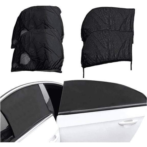 Car Side Window Shades, 4 Pack Car Side Window Sun Shades, Window Socks Blackout Car Blinds Sun Shield Block UV Rays & Privacy Protection Stretchy Car Mosquito Net Cover Fit Cars SUVs - Front & Rear
