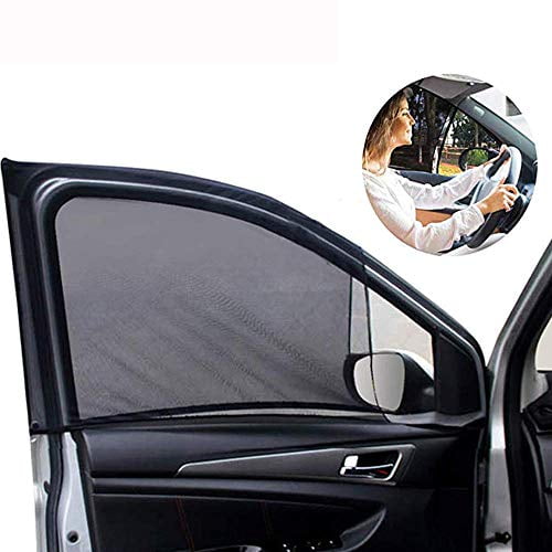 Car Front Window Sun Shade - 2 Pack Breathable Mesh Car Side Window Shade Sunshade UV Protection for Driver Family Pet on Front seat,Curtain with Two Holes to See Rearview Mirror,Size M
