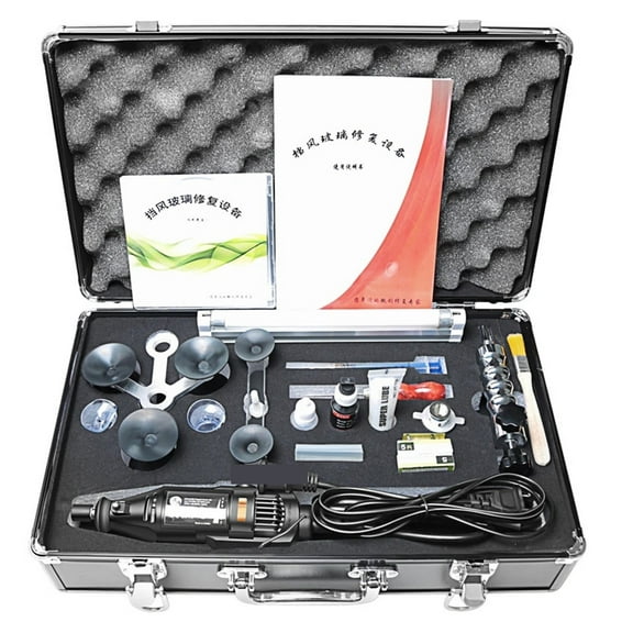 Car Front Windshield Repair Kit, Car s Crack Repair Professional Accessories Toolbox, Stainless Steel Vacuum Injection Pump ,Easy to Install