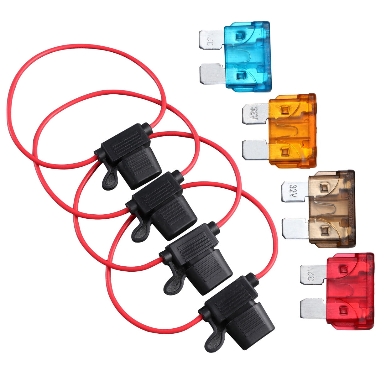 Car Fuse Set 4pcs Fuses and 4 Fuse Holders Automotive Replacement Fuses