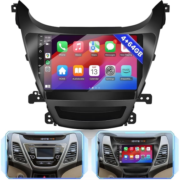 Car GPS Navigation 9inch Radio Stereo for Hyundai Elantra 2014-2016Mid-level and Base Trim Android 15 Player 4+64G Fit for Carplay Android Auto FM SWC WiFi Bluetooth Mirror Link Backup Camera