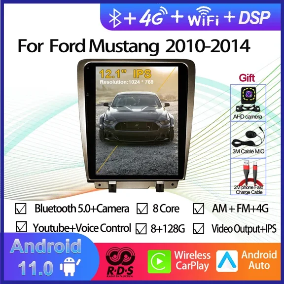 Car GPS Navigation Android 11 8G+128G Tesla Style Vertical Screen Multimedia Player For Ford Mustang 2009-2015 Auto Radio Stereo