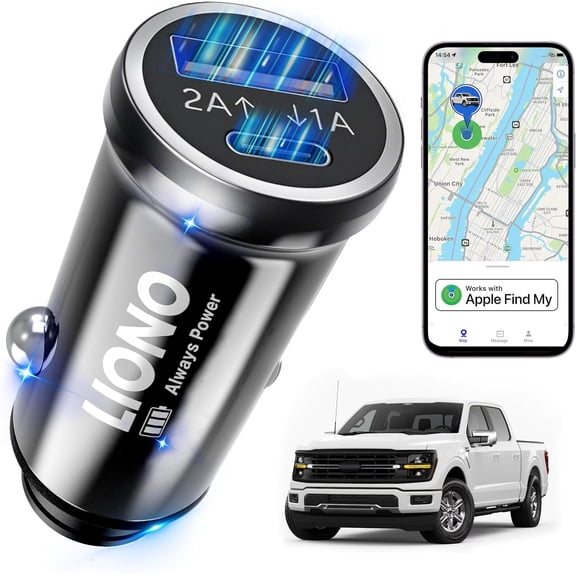 Car GPS Tracker & Charger with Built-in Rechargeable Battery, GPS Tracker for Vehicles, Hidden Car Tracker for Anti-Theft & Parking Location, for Family& Fleets, No Monthly Fee, No SIM, iOS Only