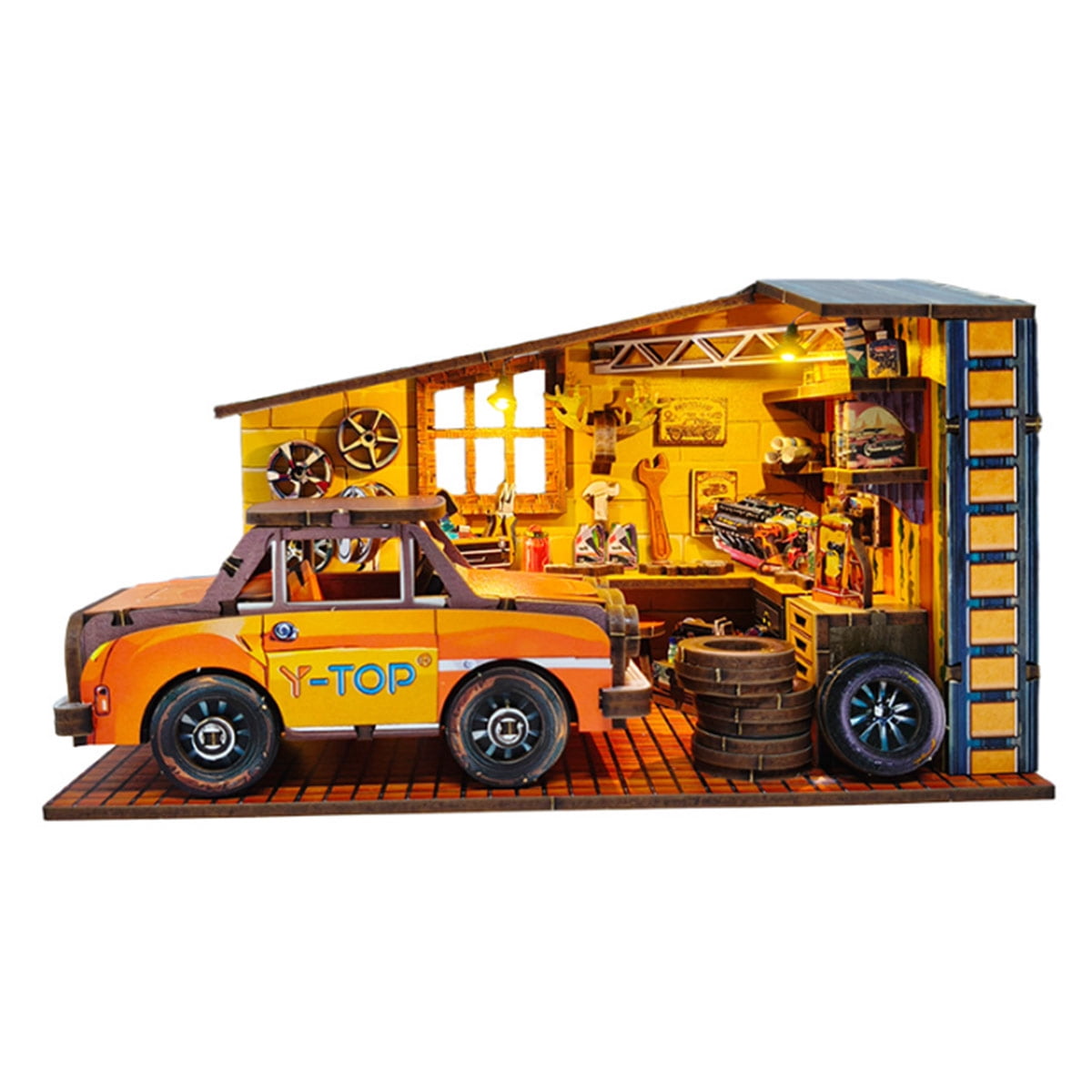 Car Garage DIY 3D Wooden Miniature Scene Model Kit, 200+ PCS Workshop ...