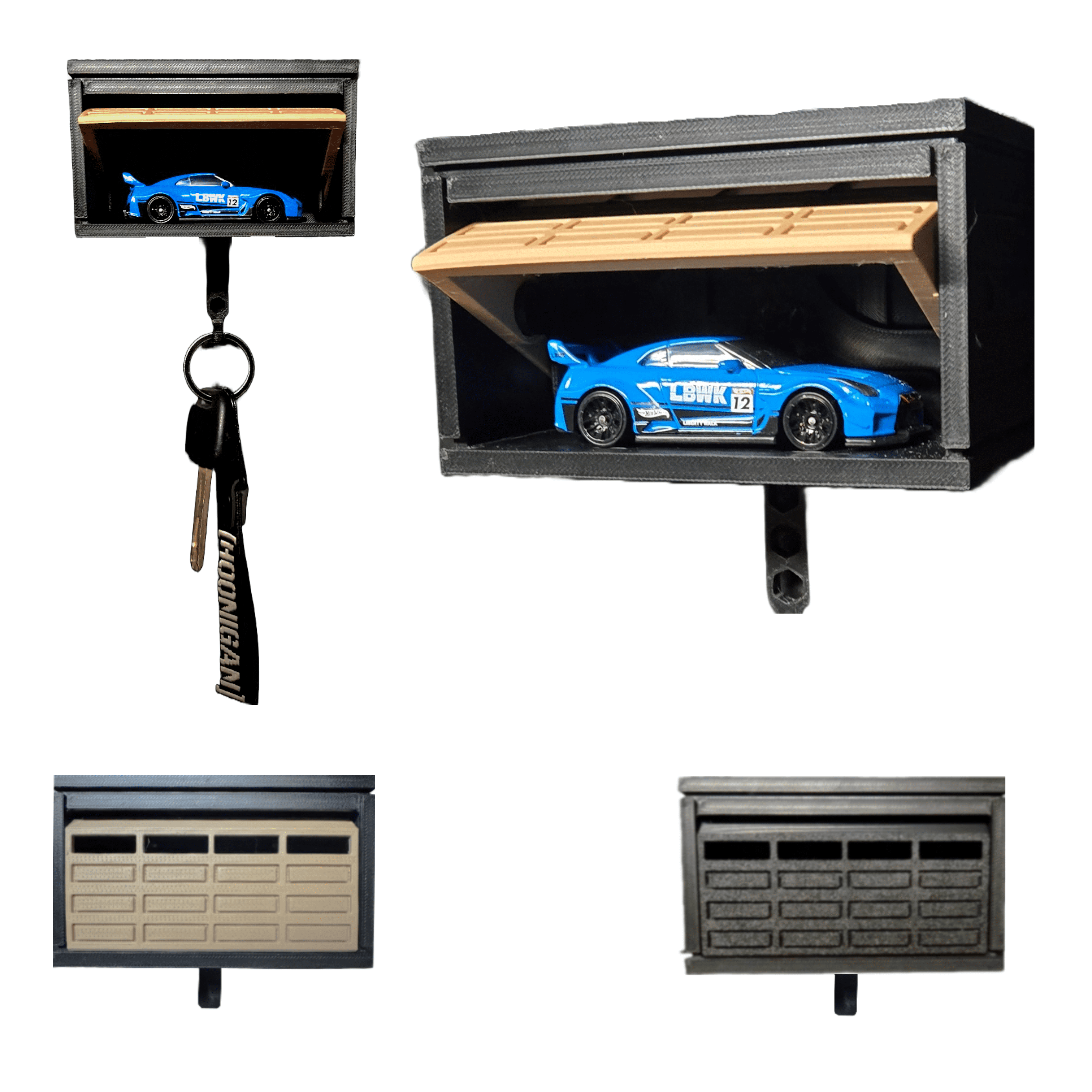 Car Garage Key Holder with Opening Door, 2 PCS Mini Car Garage Key