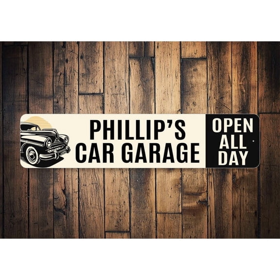 Car Garage Name Sign Custom Name Sign Car Name Decor Decor For Garage Garage Sign Custom Garage Gift Dads Garage Grandpa Garage Sign - Size: 16 x 4 Inches