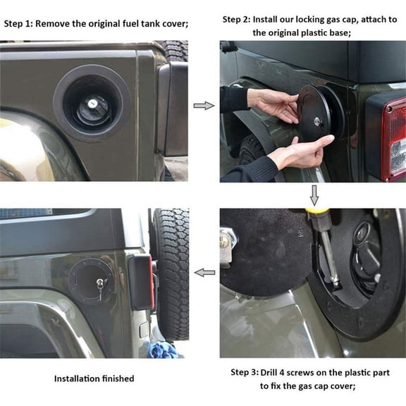 Car Gas Cap Cover Locking Fuel Filler Door Cover For 07-18 Jeep Wrangler JK JKU
