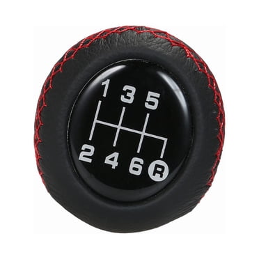 Universal 5-Speed Manual Shift Knob – Black Leather With Red Stitching, Metal Body