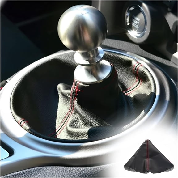 Car Gear Shift Boot Cover, PU Leather Gear Shifter Knob Dust Cover, Waterproof Shift Knob Cover Boot Gear Gaiter Cover, Auto Accessories Suitable for Most Manual/Automatic Cars (Red Thread Sewing)