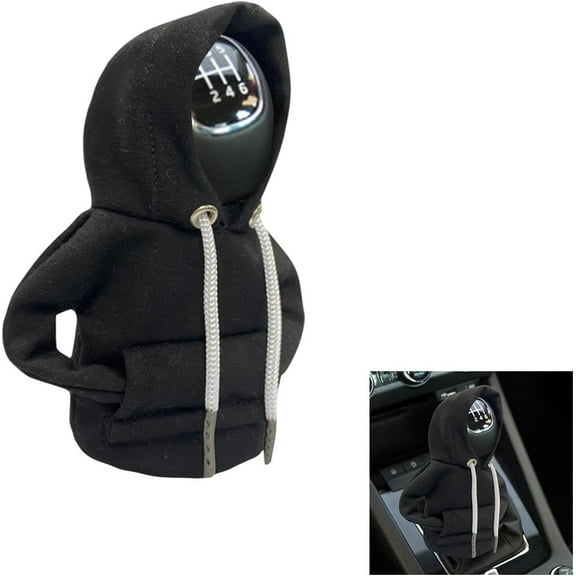 Car Gear Shift Cover, Fashionable Hoodie Car Shift Knob, Winter Warm Gear Shift Knob Cover Sweater Shirt,Universal Car Decor Accessories (Black)