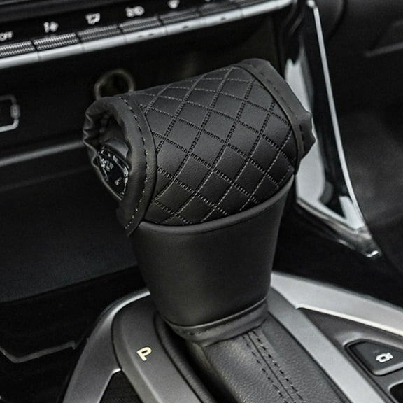 Car Gear Shift Cover PU Leather Shift Lever Cover Gearbox Shifter Knob Protector Black