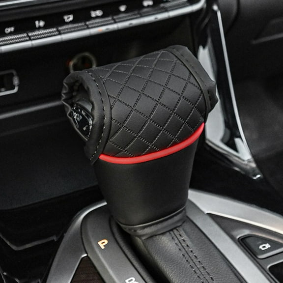 Car Gear Shift Cover Pu Leather Shift Lever Cover Gearbox Shifter Knob Protector,Black Red