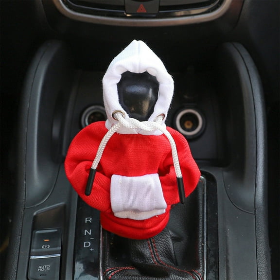 Car Gear Shift Hoodie, Gear Shift Knob Cover, Mini Hoodie For Auto Shifter, Car Shifter Stick Protector Decoration, Auto Interior Accessories-Red and white color blocking