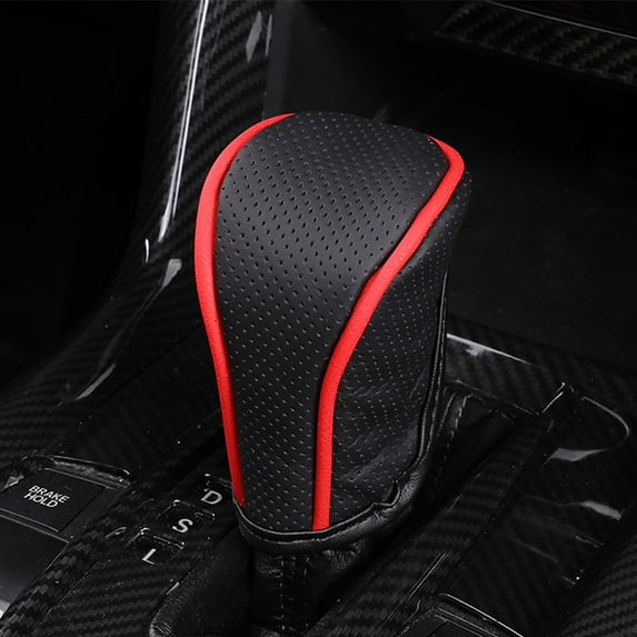 Car Gear Shift Knob Cover, Auto Manual Stick Shifting Handle Gear Shifter Knob Protector, Vehicle Decoration Accessories Universal For SUV, Truck, RV-Zipper black with red edge