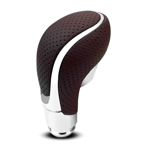 Car Gear Shifter Knob, Automotive Transmission Gear Shift Stick Lever Handle Replacement, Vehicle Leather Shifter Head for Bu-ick, Op-el, Brown, Perforated