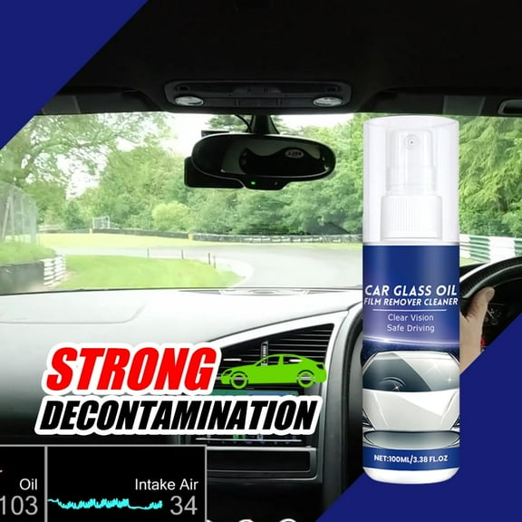 Car Glass Cleaner, Heavy Duty Oil Film & Stain Remover, 100ml Spray for Windshields Windows, Clear Vision Comfortable Driving, Fast-Acting Formula