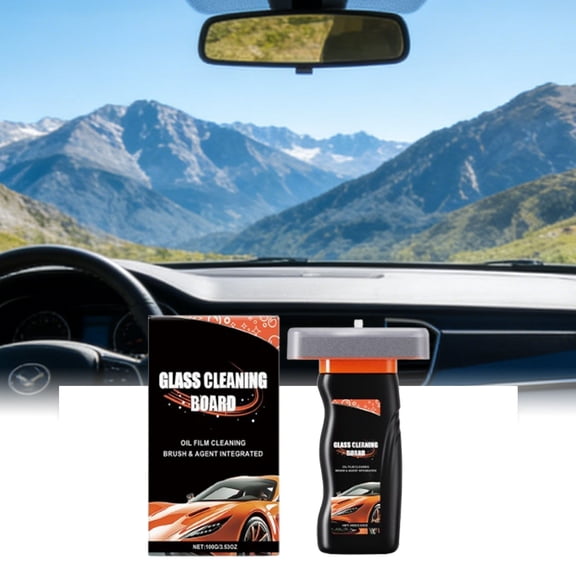 Car Glass Cleaning Board with Integrated Brush, Oil Film Remover for Windshield & Windows, Streak-Free Cleaner Agent to Remove Grime, Dirt and Oil Buildup for Improved Driving Visibility