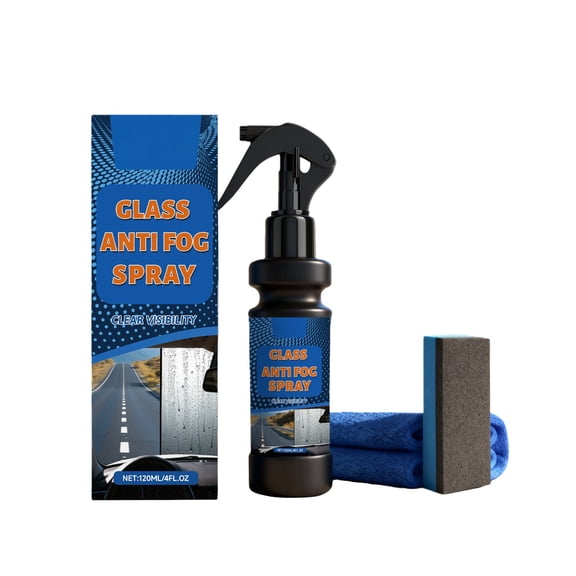 Car Glass Defogger Spray, Windshield Anti-Fog Spray, Interior Mirror Cleaner With Defogging Formula And Cleaning Sponge For Auto Windows, Shower Doors And Goggles, 4.1In X 1.6In, 0.26Lb
