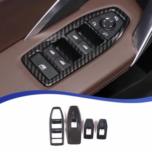 Car Glass Lifting Buttons Frame Trim for BMW X1 U11 2023-2024 Window Lift Button Frame StickersCar Door Window Glasses Lifter Button Interior Accessories (Carbon Fiber)