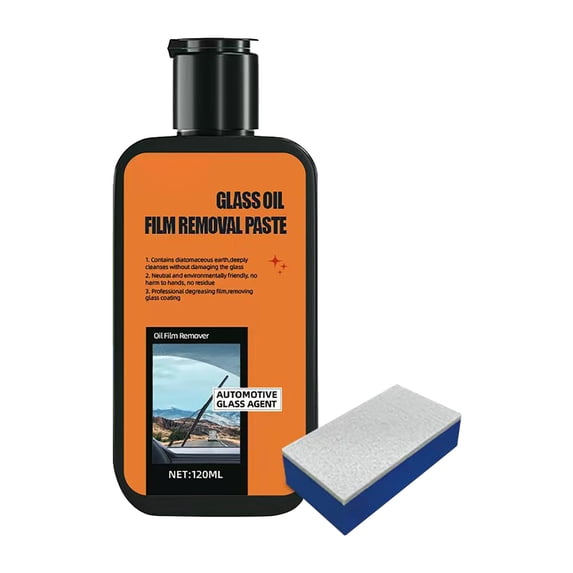 Car Glass Oil Film Cleaner - 120ml Car Windshield Cleaner | Scratch Proof Oil Film Remover, Anti Glare Anti Fogging Auto Windshield Polish (with Sponge)