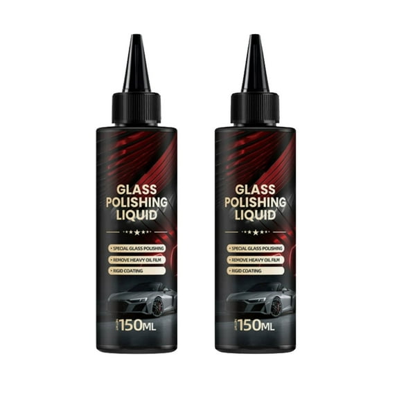 Car Glass Polish Kit 2 Pack 10.1oz Bottles Removes Scratches Water Spots Oxidation Restores Clarity UV Protectant For Windshield Side Windows Mirror Finish Professional Grade Traceless Repair