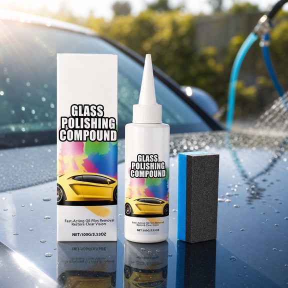 Car Glass Polishing Paste 100g Windshield Oil Film Remover Kit with Sponge for Clear Vision Safe Scratch-Free Glass Care