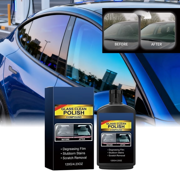 Car Glass Polishing Paste 120g, Windshield Oil Film Remover Cleaner, Glass Scratch Repair Polish for Clear Vision and Shine
