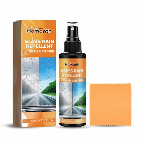 Car Glass Rain Repellent Spray, 3.38 FL.OZ Windshield Hydrophobic Coating Water Repellent Agent with Microfiber Cloth, for Clear Driving Visibility