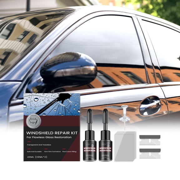 Car Glass Repair Kit, Windshield Crack Repair Kit, Glass Repair LiquidforCracks, Windshield Chip Repair, 2 Utility Blades, 1 Needle, 5 Curing Strips, Safe Resin, Automotive