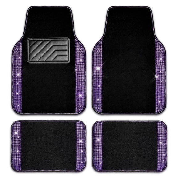 Car-Grand Bling Rhinestone Diamond car floor mats shining carpet sparkly glitter crytal with anti-slip heel waterproof universal fit cute girl women 4pcs Purple
