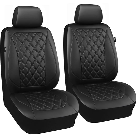 Car Grand Faux Leather Car Seat Covers, Rhombus Quilted  Front Seat Covers, Airbag Compatible, Universal Fit Waterproof Non Slip Automotive Seat Covers for Suvs,Vans,Trucks Black