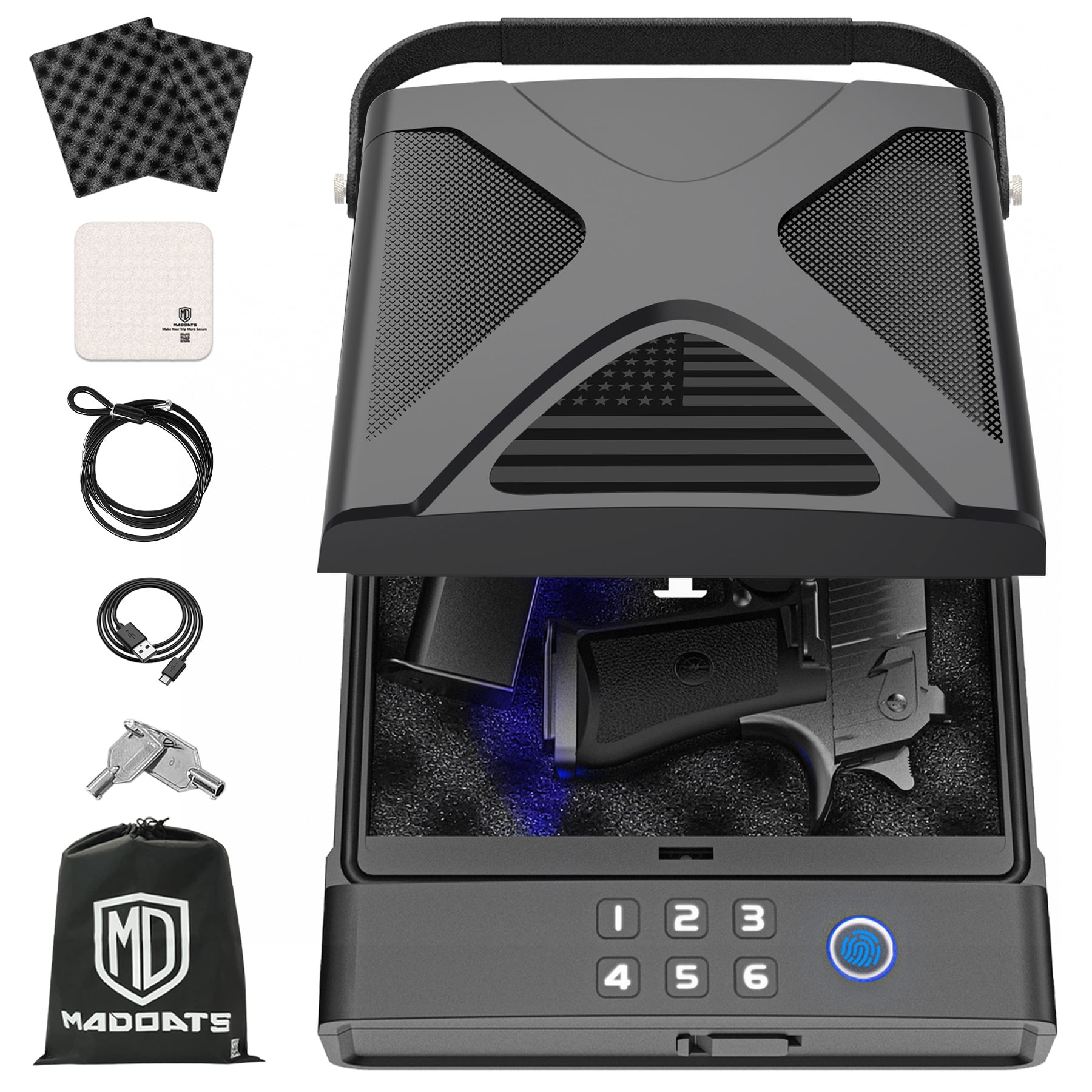 Madoats Quick Access Portable Car Gun Safe with Fingerprint Keypad ...