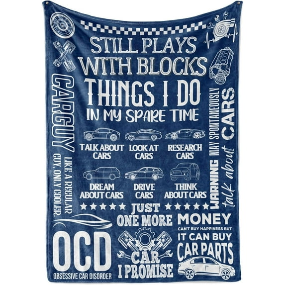 Car Guy Gifts Throws for Men, Flannel Blanket for Car Lovers Mechanics Car Enthusiasts for Birthday, Christmas, Retirement Gift () - Thinking Blue - Thinking Blue - Thinking