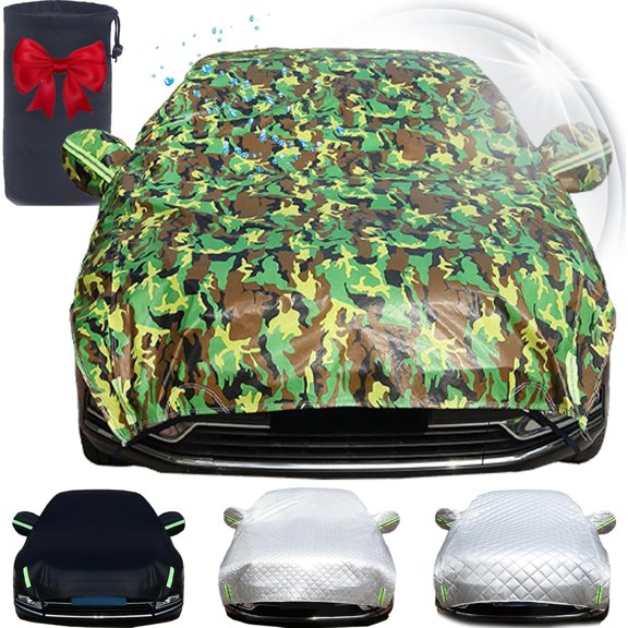 Car Hail Cover Protector with Storage Bag, 2025 Upgraded Hail Protector Car Cover, All Weather Snowproof Waterproof Windproof Sun Uv Protection (Camouflage Plus Velvet, Sedan)