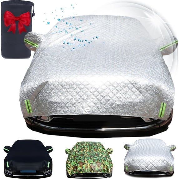 Car Hail Cover Protector with Storage Bag, 2025 Upgraded Hail Protector Car Cover, All Weather Snowproof Waterproof Windproof Sun Uv Protection (Silver Plus Velvet, Sedan)