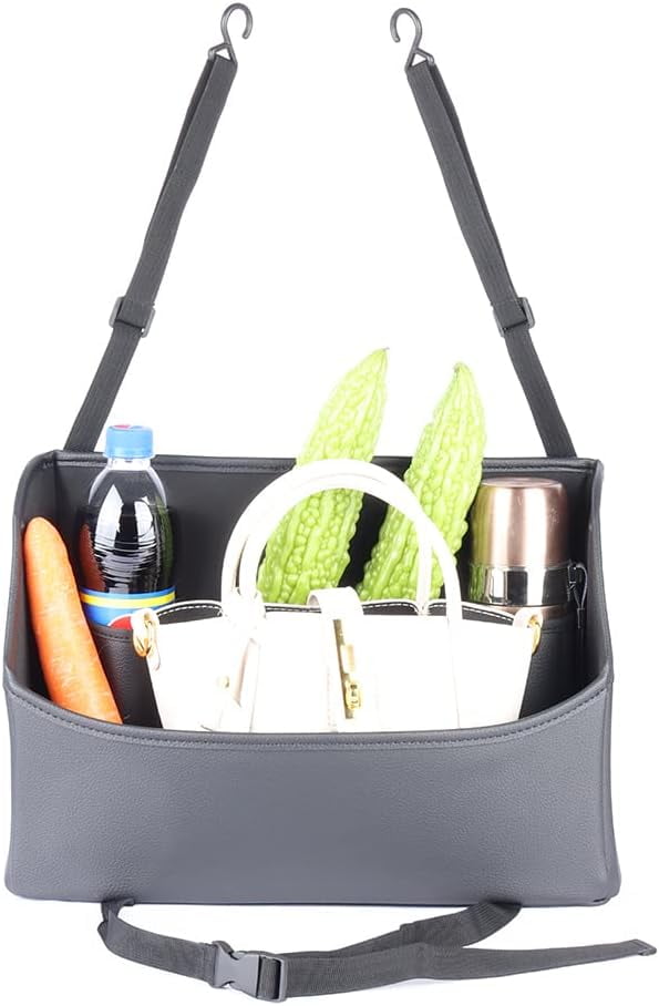 Car Purse Holder Between Seats Car Organizer, Leather Large Capacity Car Handbag Holder For Front Seat, Seat Back Net Bag Double-sided Tissue Storage Handbag Holder Car Divider (Black - View #2