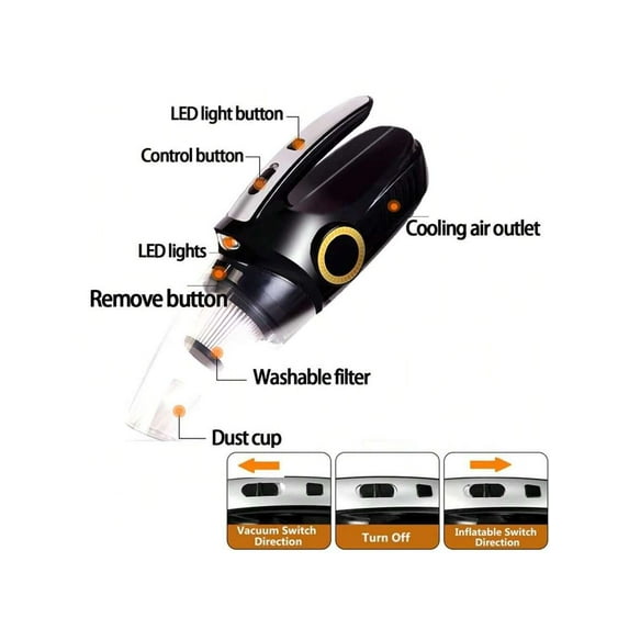 Car Handheld Vacuum High Power 8000Pa, Mini Portable Car Vacuum Cleaner Pet Hair, Small Wet Dry Vacuum Cleaner For Car Interior Detailing Cleaning With 15ft Cord & LED Light