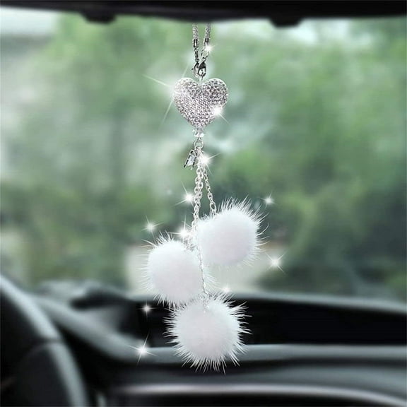Car Hanging Bling Accessories,Happon Bling Car Accessories for Women, Car Bling Rear View Mirror Hanging Car Ornament,Car Interior Hanging Pendant Charm Ornament Pendant for Women (White)